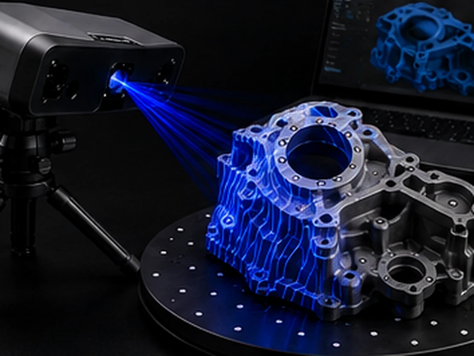 Industrial component being digitized for 3D scanning and reverse engineering